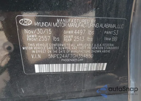 2016 Hyundai Sonata Se из США, поврежденный, VIN 5NPE24AF7GH354850